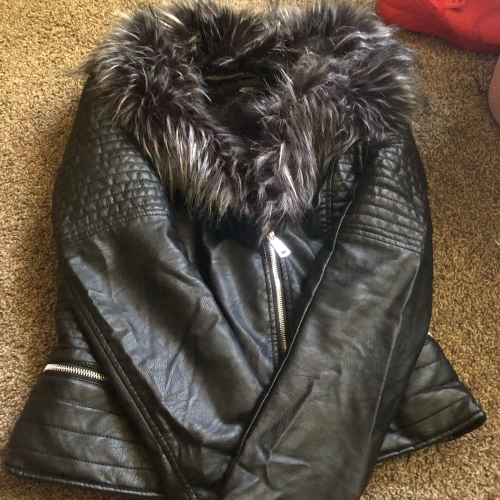 Faux leather and fur jacket